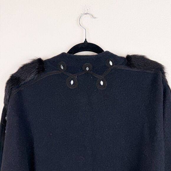 Vintage Rockabilly Retro Black Wool Fur Sweater Cardigan Beaded Size Large - Picture 9 of 9